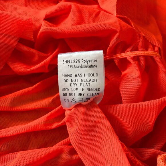 AKIRA Rory Ruched Mesh Asymmetrical Short Sleeve T-shirt Orange Womens Large Y2K - Picture 8 of 14